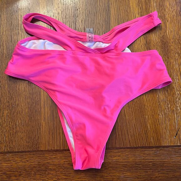 Hot Pink Criss-Cross High-Waisted Bikini Swim Bottom 1X - Picture 3 of 6